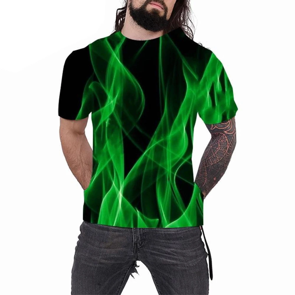 Summer Cool Men\'s Women\'s Fashion Casual T-Shirt 3D Printing Multicolor Flame Short Sleeve T-Shirt 100-6XL