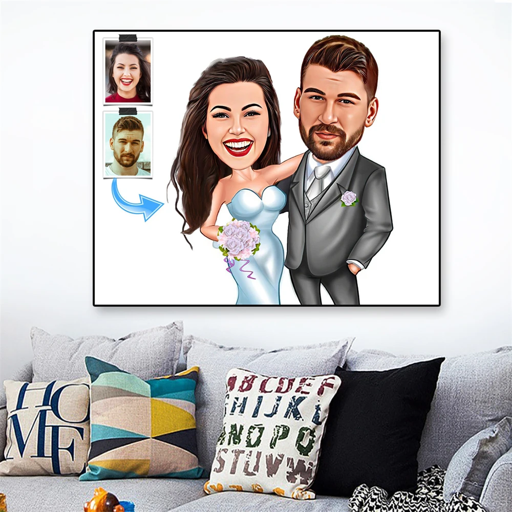Personalized Cartoon Portrait Poster Custom Couple Portrait Picture Prints Men Women Birthday Gift Home Wall Canvas Painting