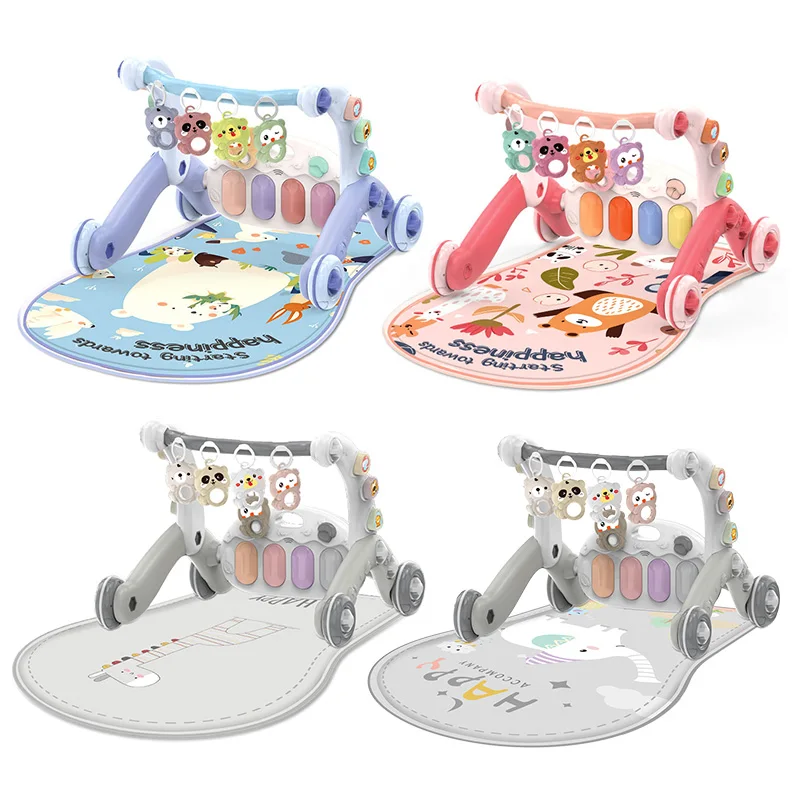 折りたたみ式ベビーフィットネススタンド音楽プレイジム6 in 1多機能新生児ピアノクロールブランケットペダルおもちゃ幼児ウォーカートロリー