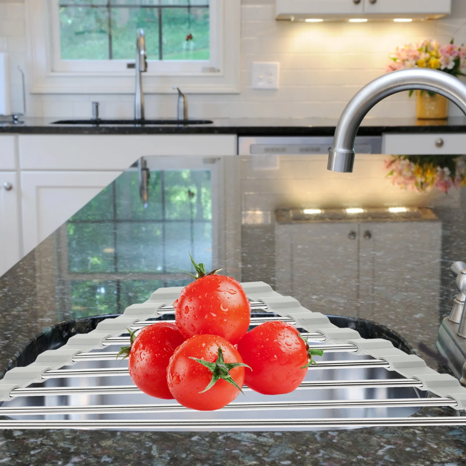 

Stainless Steel Sink Storage Rack Foldable Triangular Drain Basket Kitchen Organizer Drying Rack For Fruits Vegetables Washing