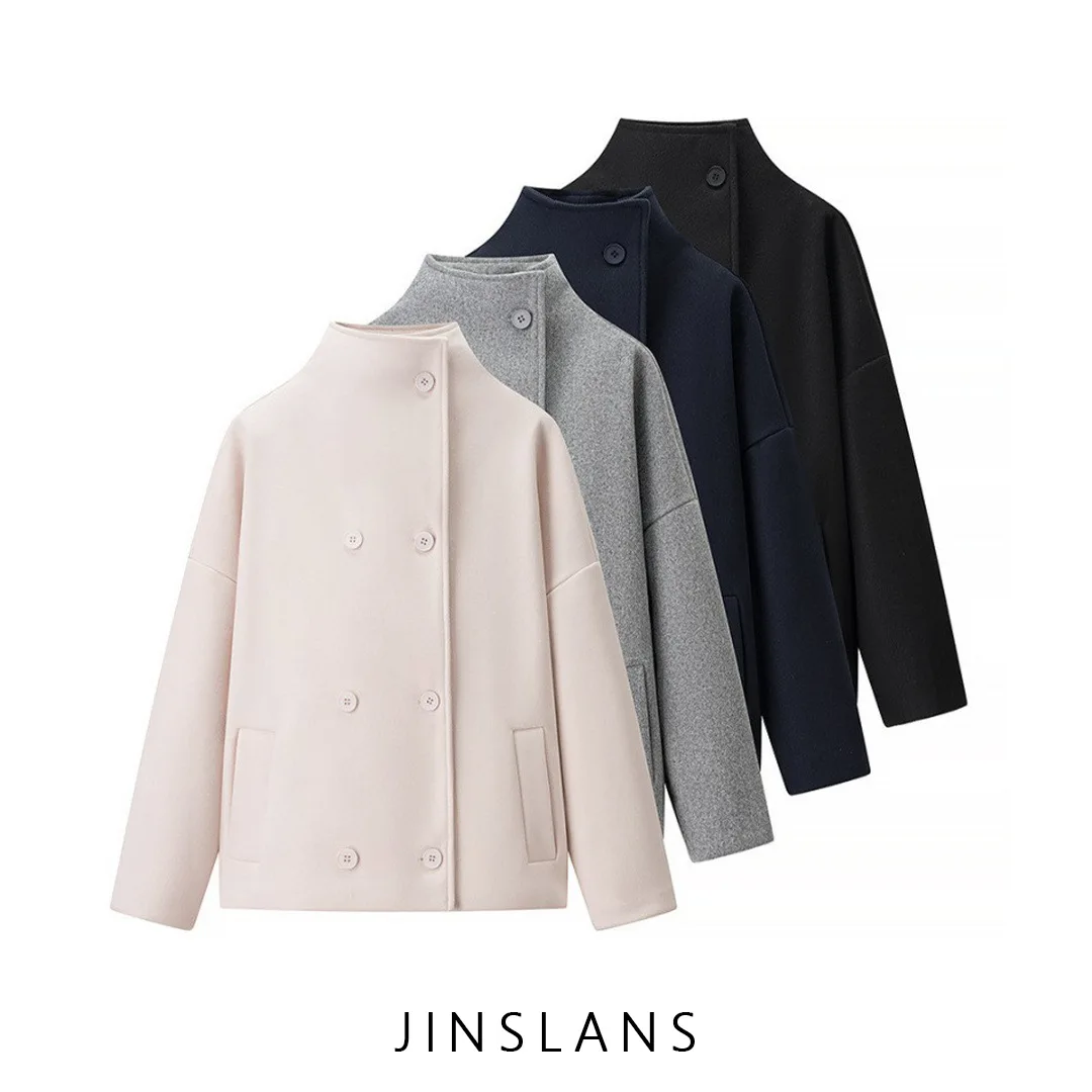 Modna, jednokolorowa, dwurzędowa krótka kurtka damska w stylu streetwear, poliestrowa odzież wierzchnia, uniwersalny, prosty design, jesień N...