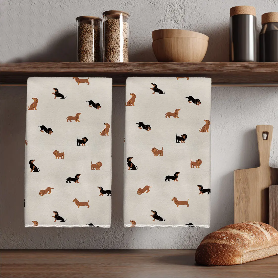 2pcs 40x60cm ESausage Dog Pattern DishCloth Tea Towel Kitchen Towels, Home Kitchen Cloth Decor Gifts