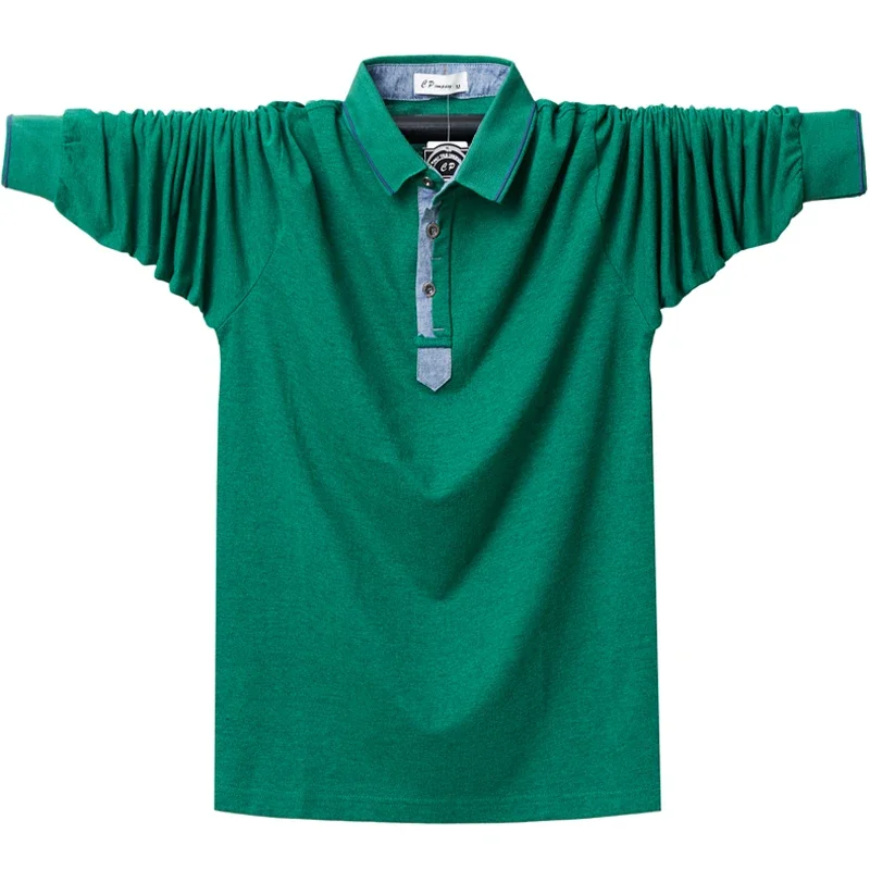 Camisa Polo de manga larga de otoño para hombre, Polo holgado a la moda de talla grande para hombre, camisetas informales de algodón, talla grande 5XL 6XL
