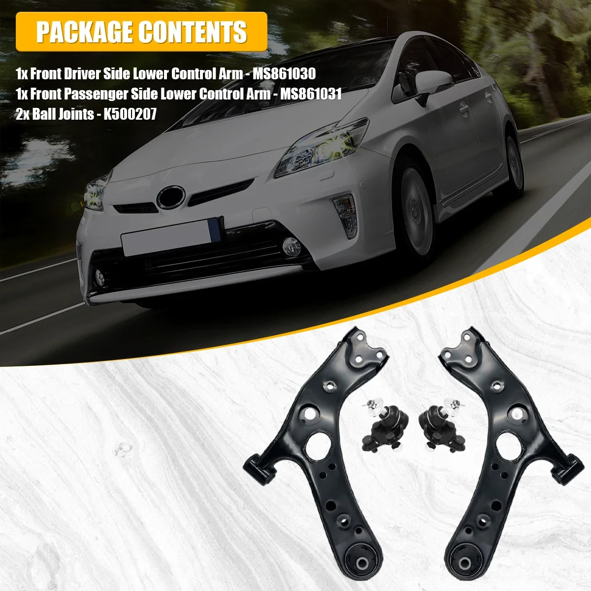 Punino Front Lower Control Arm with Ball Joints 4pcs Set for Toyota Prius Lexus CT200h 2010 2011 2012 2013 2014 - 2017