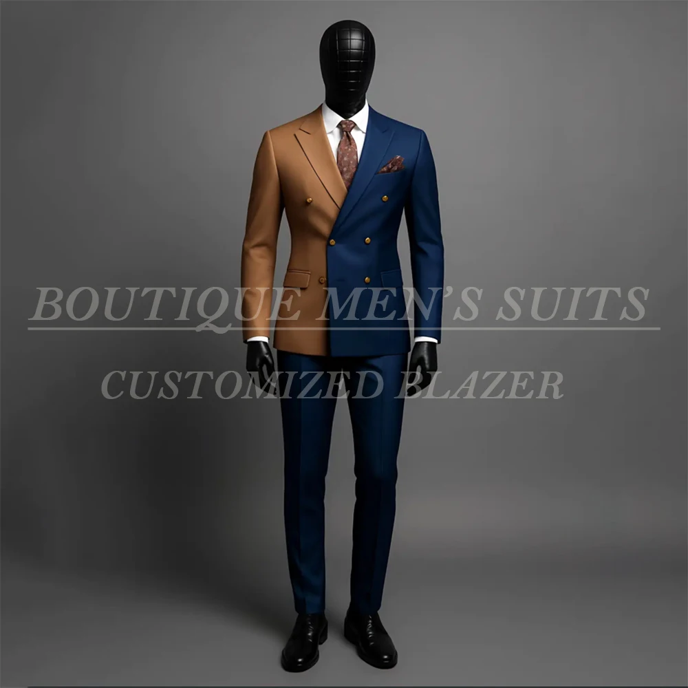 

Элегантный мужской костюм-двойка класса люкс: двубортный пиджак с острыми лацканами и брюки, приталенный крой, модный комплект из двух предметов (пиджак и брюки)