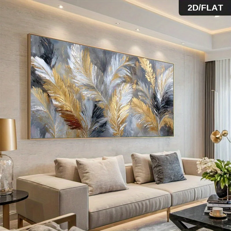 1pc Modern Abstract Feathers in Golden Canvas Wall Art - Unframed Silvery & Black Canvas Painting Art for Living Room Decortions