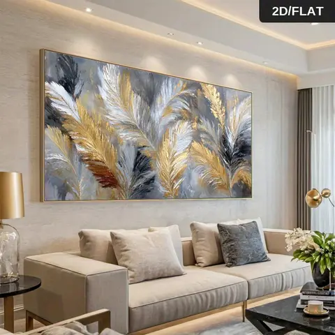 1pc Modern Abstract Feathers in Golden Canvas Wall Art - Unframed Silvery & Black Canvas Painting Art for Living Room Decortions