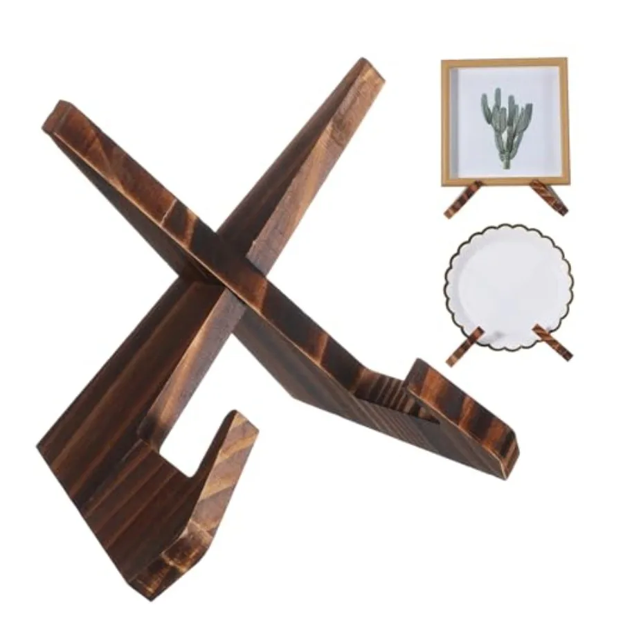 Wooden Bowl Display Stand, 6.5 Inch Easel Frame Holder for Large Deep Plates, Platters and Dishes X-Shaped Structure Pine Mater