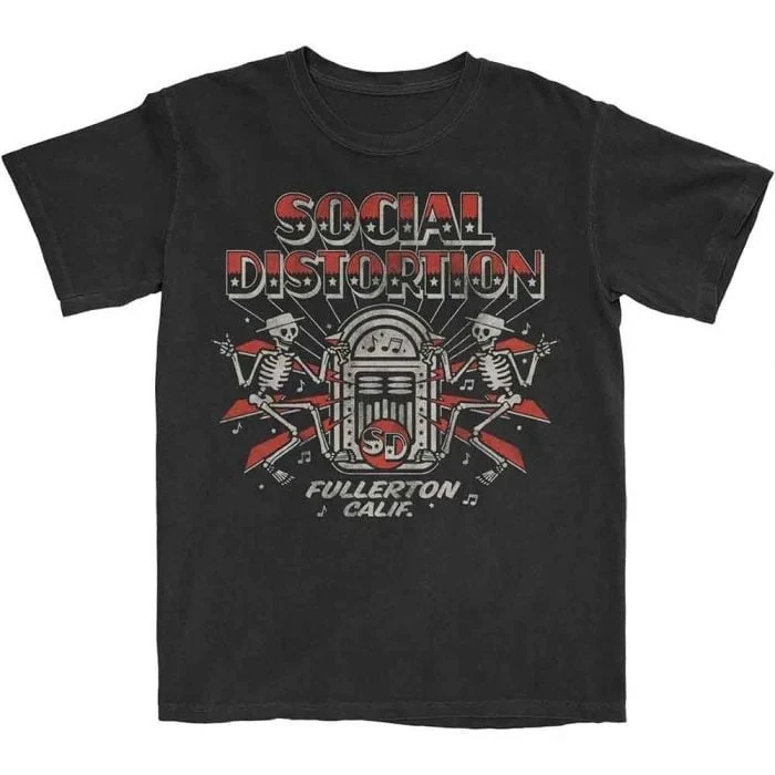Camiseta de Algodão com Estampa Social Distortion Skeleton Jukebox, Estilo Street Punk Rockabilly, Unissex, Gola Redonda, Manga Curta