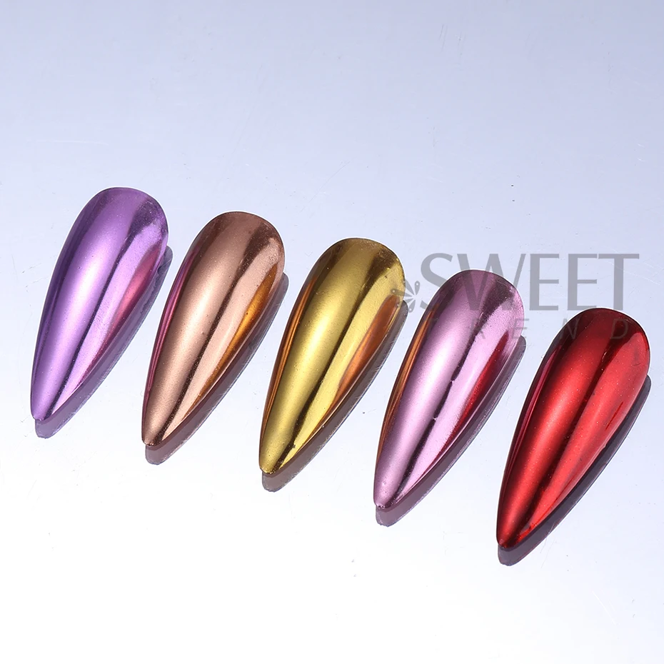 معدن سائل نوع مسمار بريق مسحوق الذهب الأرجواني الكروم الصباغ مع فرشاة المحمولة فرك الغبار DIY سحر ديكور مانيكير فلاش