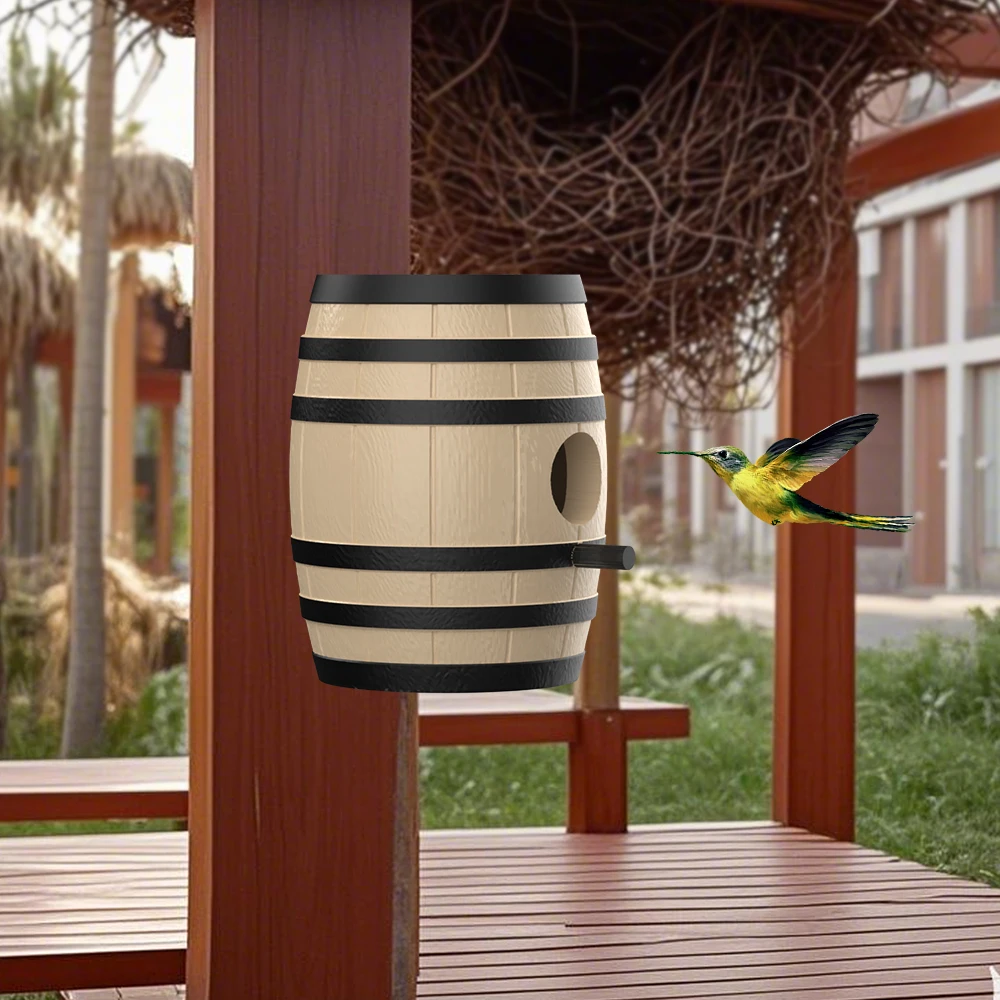 The beer barrel bird house is sturdy and durable, and can be used in various outdoor places to provide a warm home for birds