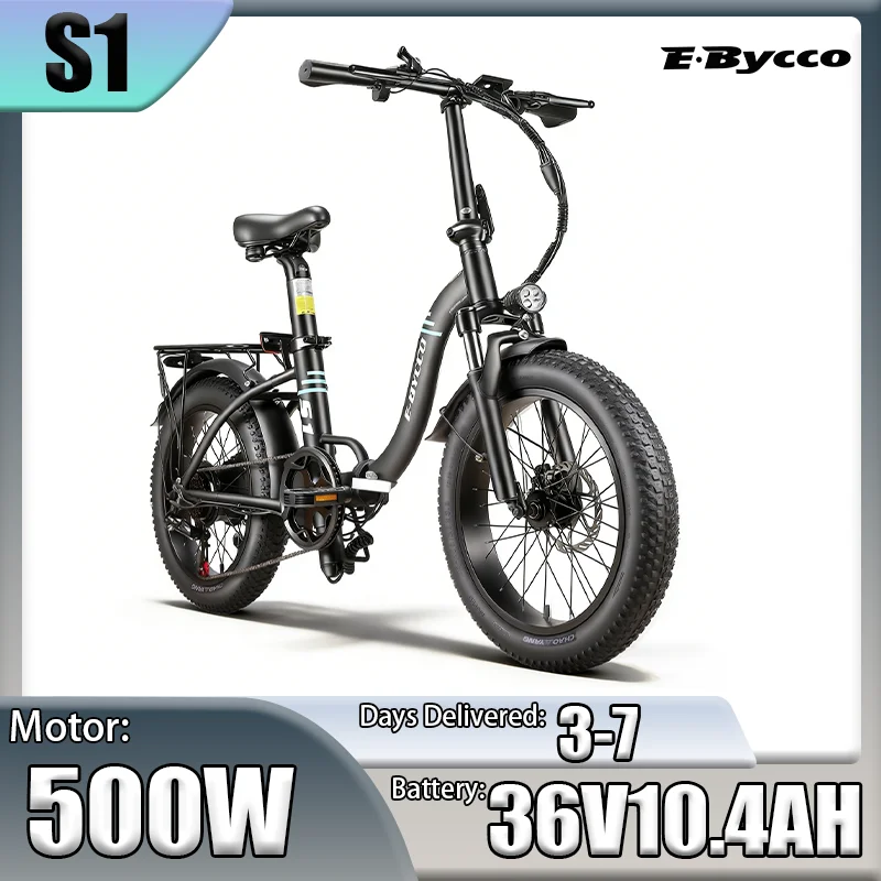 Bicicleta Eléctrica E-BYCCO S1 con Motor de 500W, Batería de 36V 10.4AH, Sistema de Suspensión Delantera, Neumático de 20”, Bicicleta Eléctrica para Desplazamientos