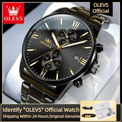 OLEVS Premium Black Men's Quartz Watch Stainless Steel Business Waterproof Glow Band Automatic Date Timing Code Men's Watch