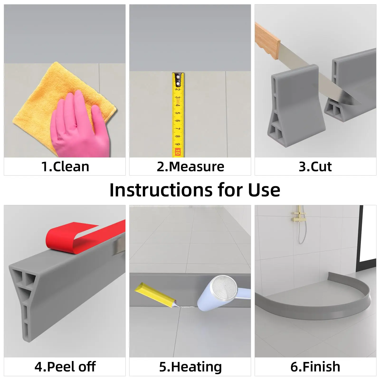 3.5" High Shower Threshold Water Dam, 67 IN Shower Water Splash Guard for Curbless Bath Shower Threshold Water Barrier Stopper