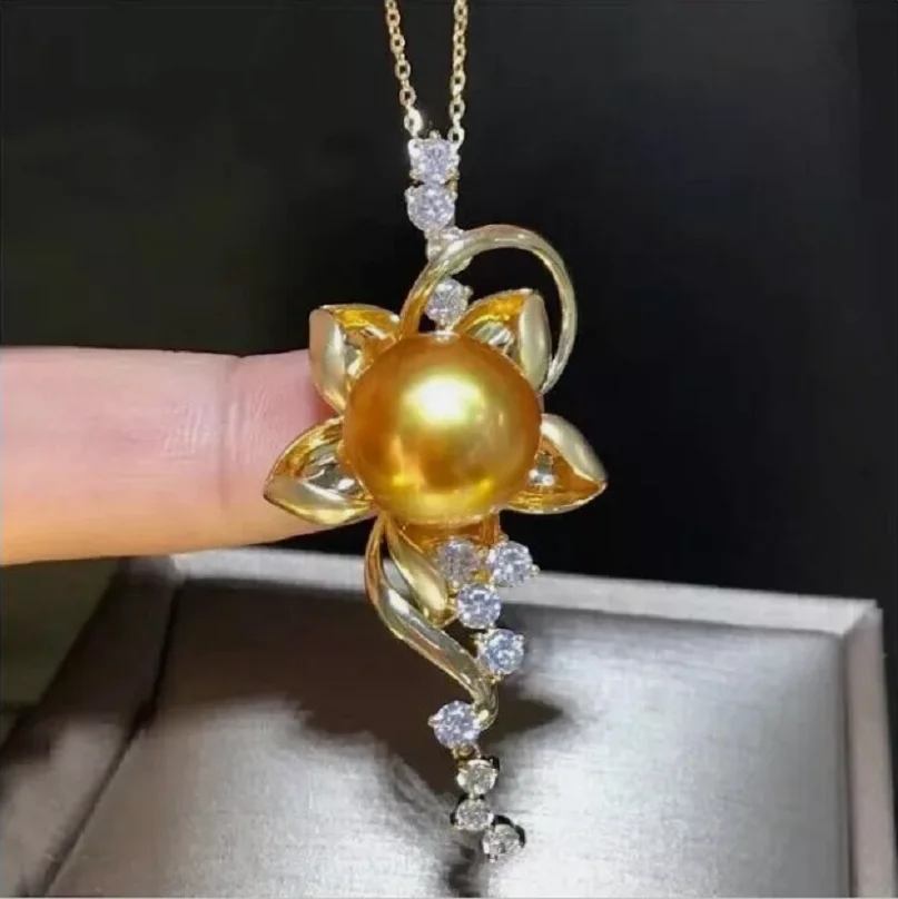 

НОВЫЙ АААА 10-11 ММ НАТУРАЛЬНЫЙ КУЛОН С ЗОЛОТЫМ КРУГЛЫМ ЖЕМЧУГОМ ЮЖНОГО МОРЯ 18 дюймов 925s