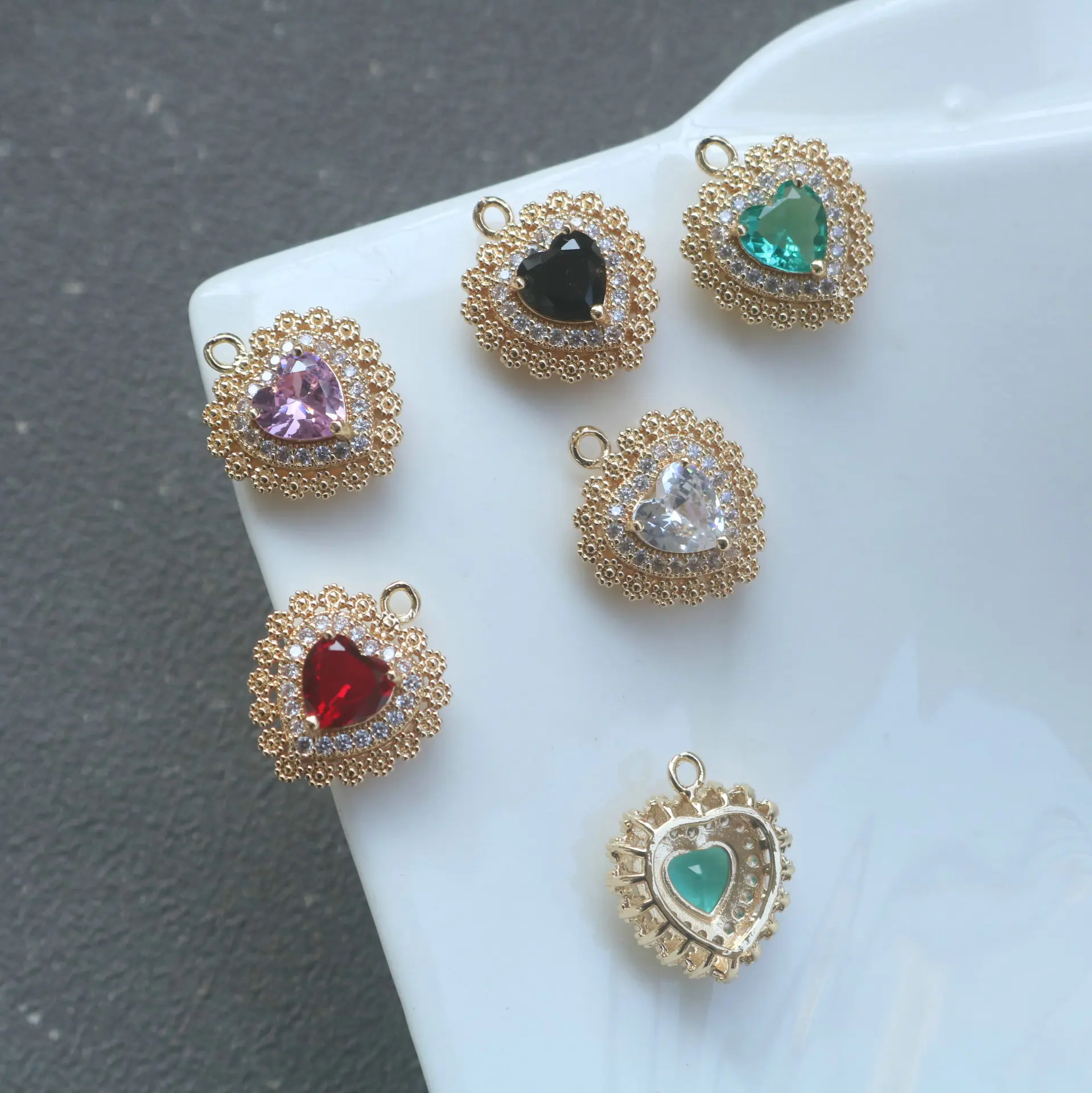 

20pcs/ Bag New fashion copper gold-plated inlaid zircon peach heart pendant DIY handmade earrings necklace making accessories