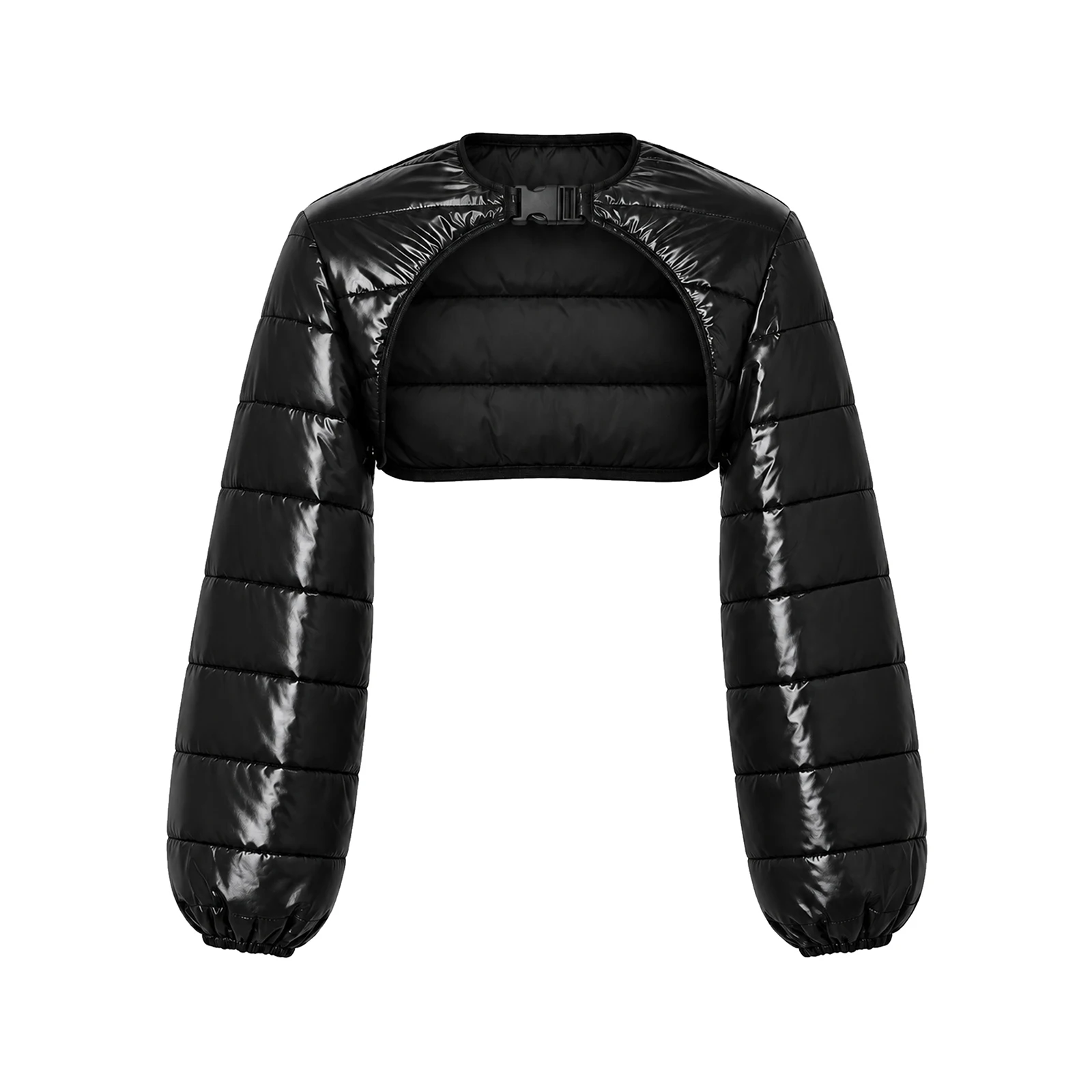 Womens Water-resistant Padded Crop Top Long Sleeves Open Front Buckle Shrug Tops for Music Festival Club Party Stage Performance