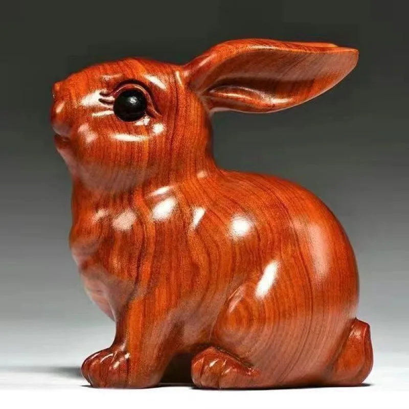 Rabbit Wood Decoration Padauk Wood Carving Three-In-One Twelve Zodiac Rabbit Home Living Room Decorations Opening Gifts