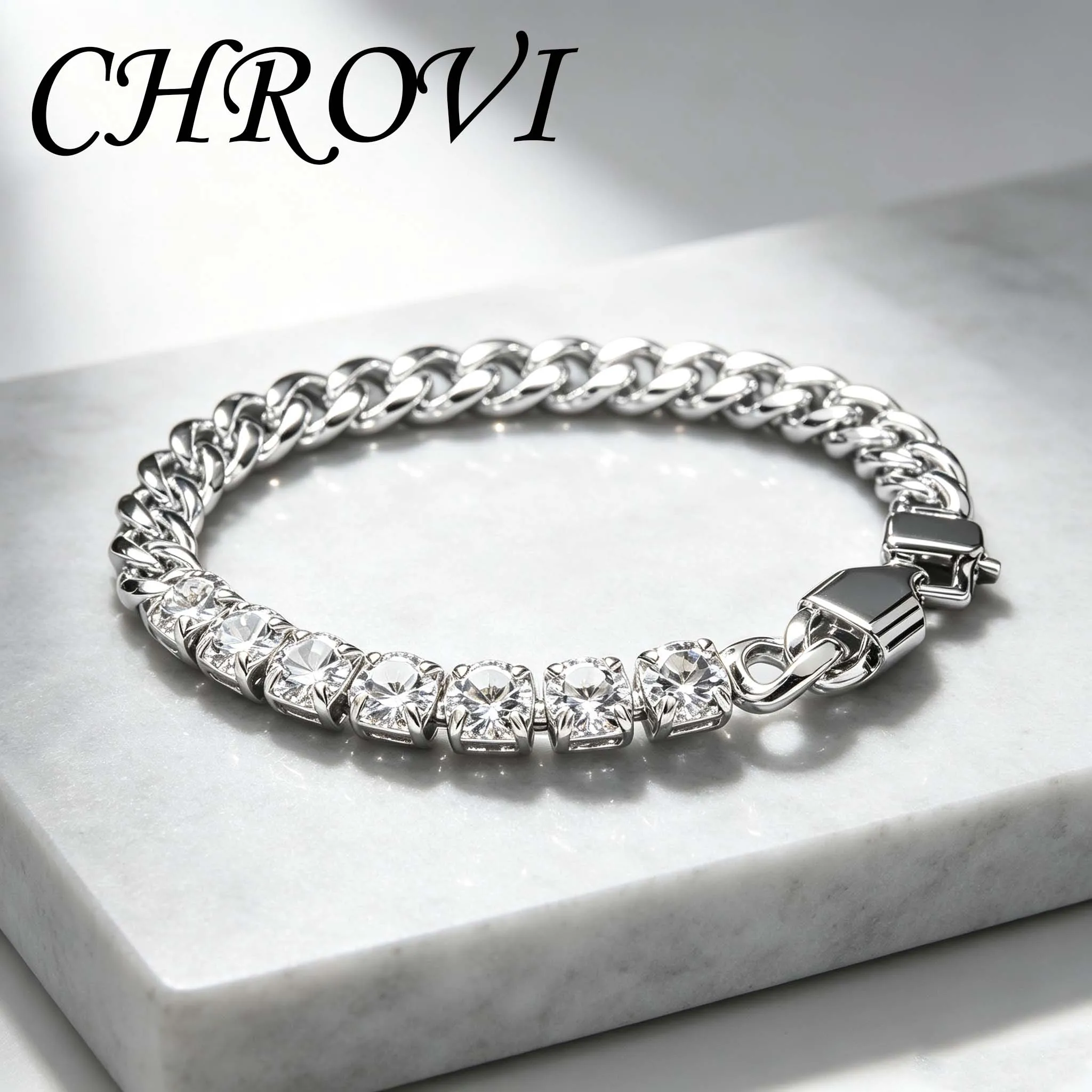 925 Sterling Silver Hip-Hop Style Personalized Diamond Bracelet