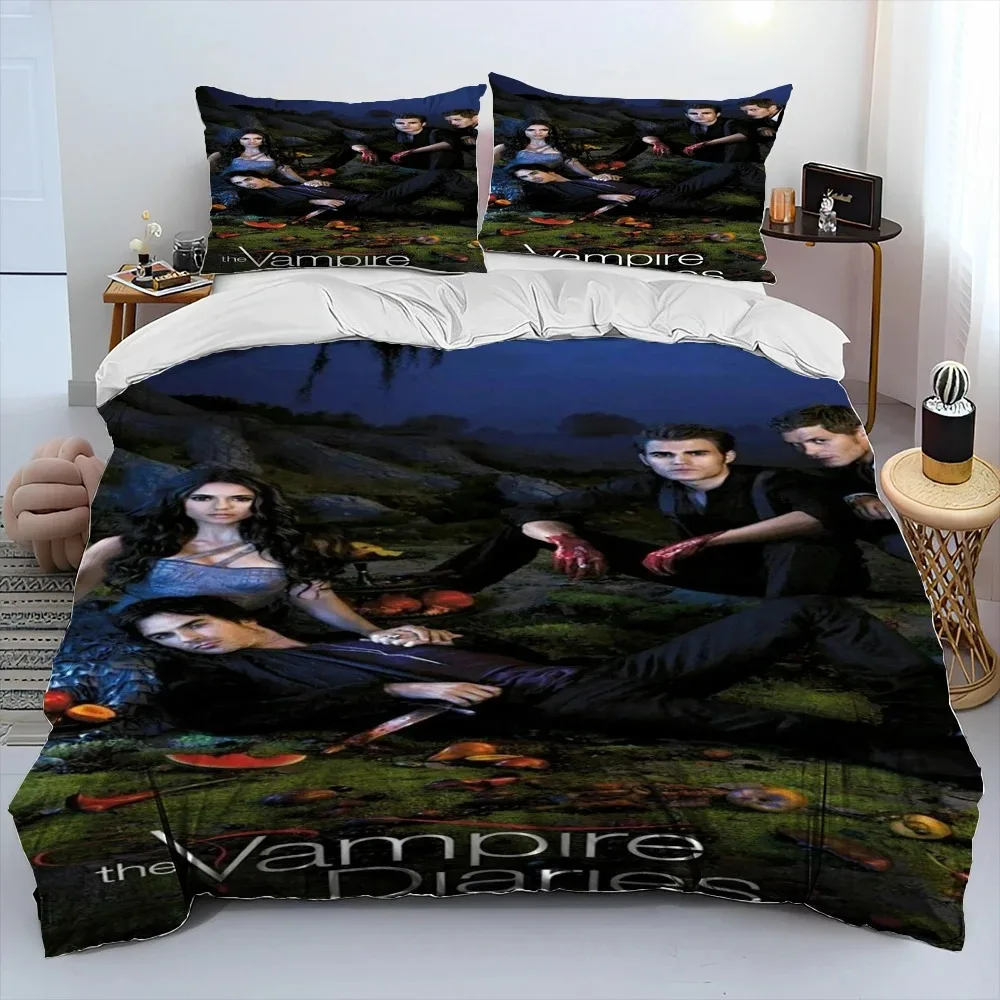 Das Bettwäsche-Set „The Vampire Diaries“ mit 3D-Druck, bestehend aus Bettbezug, Bettdecke und Kissenbezug, in den Größen King, Queen und für Kinder – ein ideales Geschenk. – Detail 6