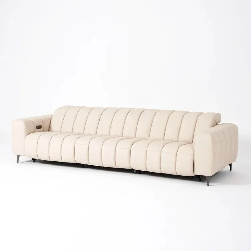 

Italian minimalist leather electric functional sofa first layer cowhide retractable modern simple living room, sofa bed