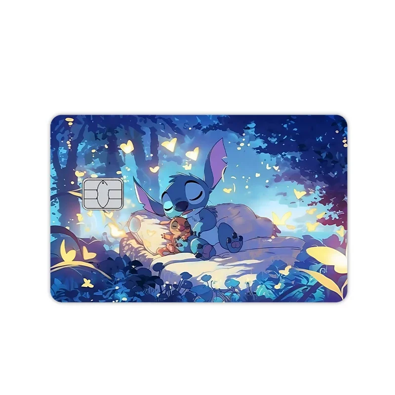ملصقات غير لامعة لبطاقة الرسوم المتحركة Stitch Anime Diy للطلاب الكبيرة الصغيرة بدون رقاقة Kawaii غطاء جلدي لبطاقة الائتمان ديكور أمامي لبطاقة الخصم