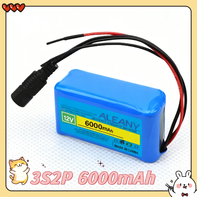 

Versatile 12V 6000mAh Lithium Battery Kit 3S2P with Charger, Ideal for Powering LED Searchlight, Wireless Speaker, Car GPS
