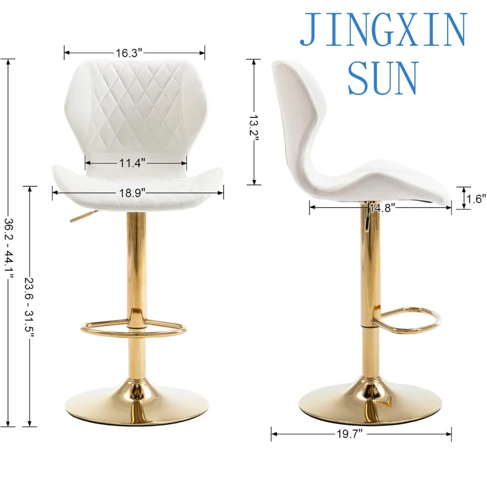 Velvet Bar Stools Set of 4 Counter Height Barstools with Back Swivel Bar Chairs with Gold Base Modern Adjustable Kitchen