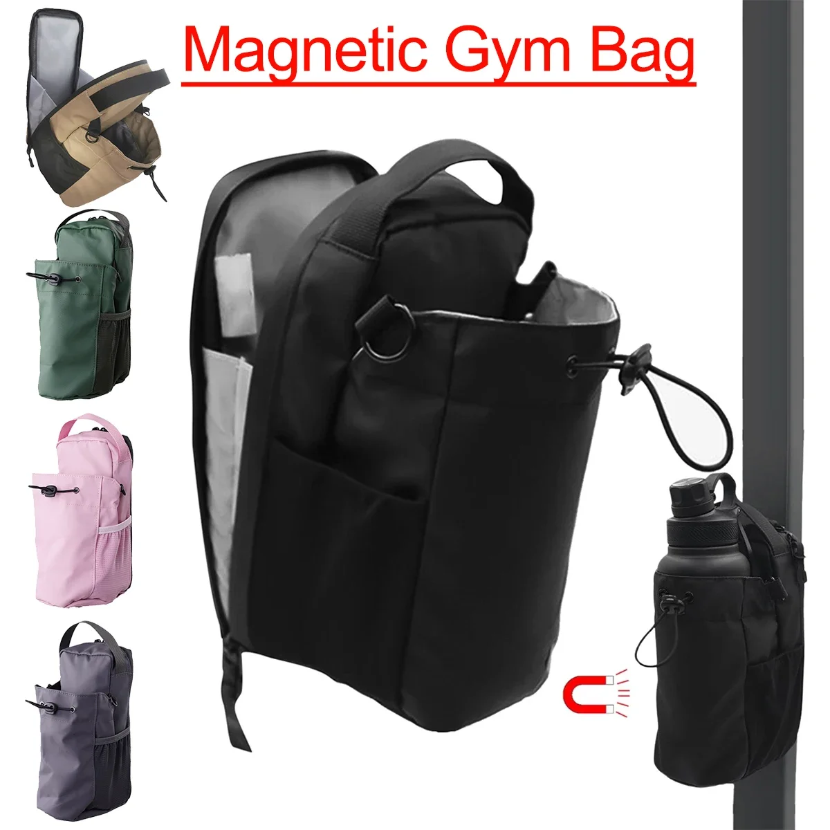 Magnetic Gym Sling Bag Water Bottle & Phone Holder Waterproof Crossbody Bag for Outdoor Sports Travel Fitness Accessories Makeup