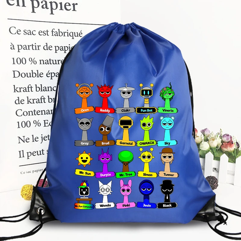 

Sprunki Fashion Polyester Drawstring Bag Anime Cartoon Printed Storage Pouch Men Women Swimming Fitness Portable Bags Gifts