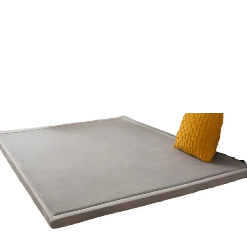 Simple Large Area Carpet Solid Gray Coral Fleece Non-slip Backing Tatami Mat for Living Room Dormitory