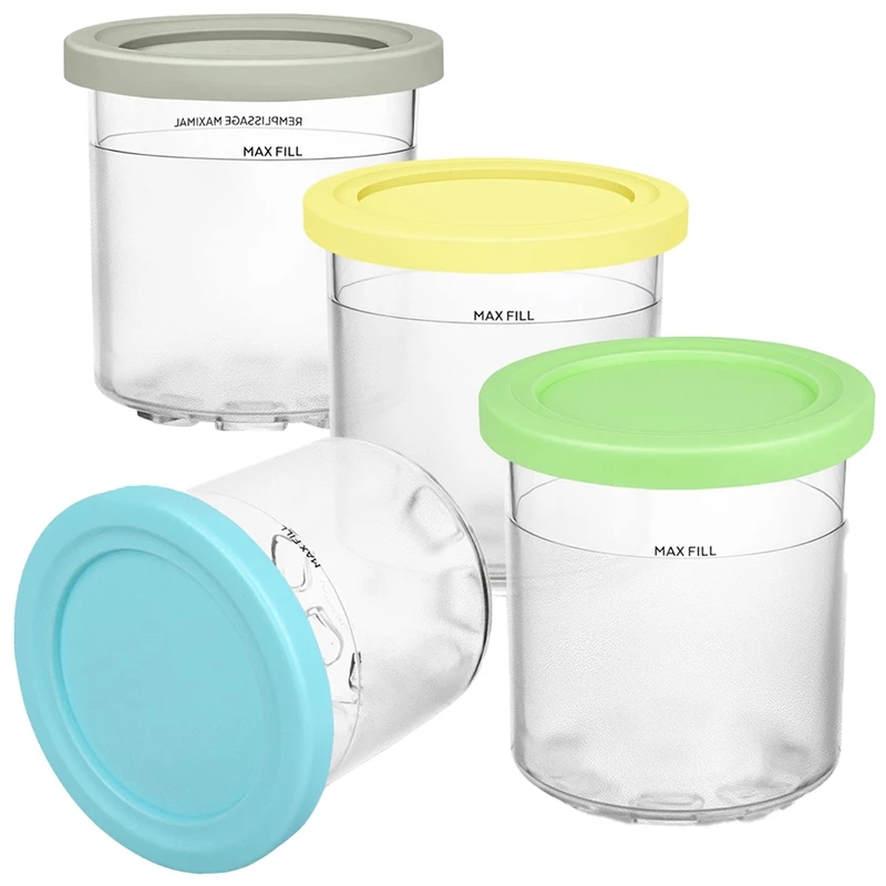 

4 Piece Ice Cream Pint Container With Lid PP For Ninja Creami, Compatible With NC301 NC300 NC299AMZ Ice Cream Maker