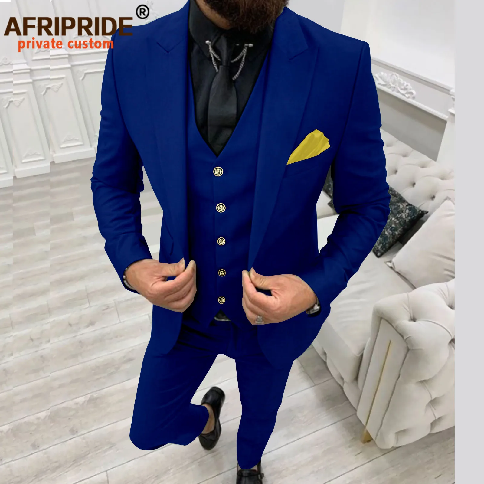 Men`s Suit Single Breasted Blazer Vest and Trousers 3 Piece Set Slim Fit Elegant African Clothing for Party Wedding A2216024