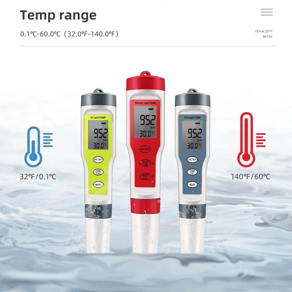 Medidor de PH 4 en 1 PH/TDS/EC/medidor de temperatura Monitor Digital de calidad del agua probador para piscinas acuarios de agua potable