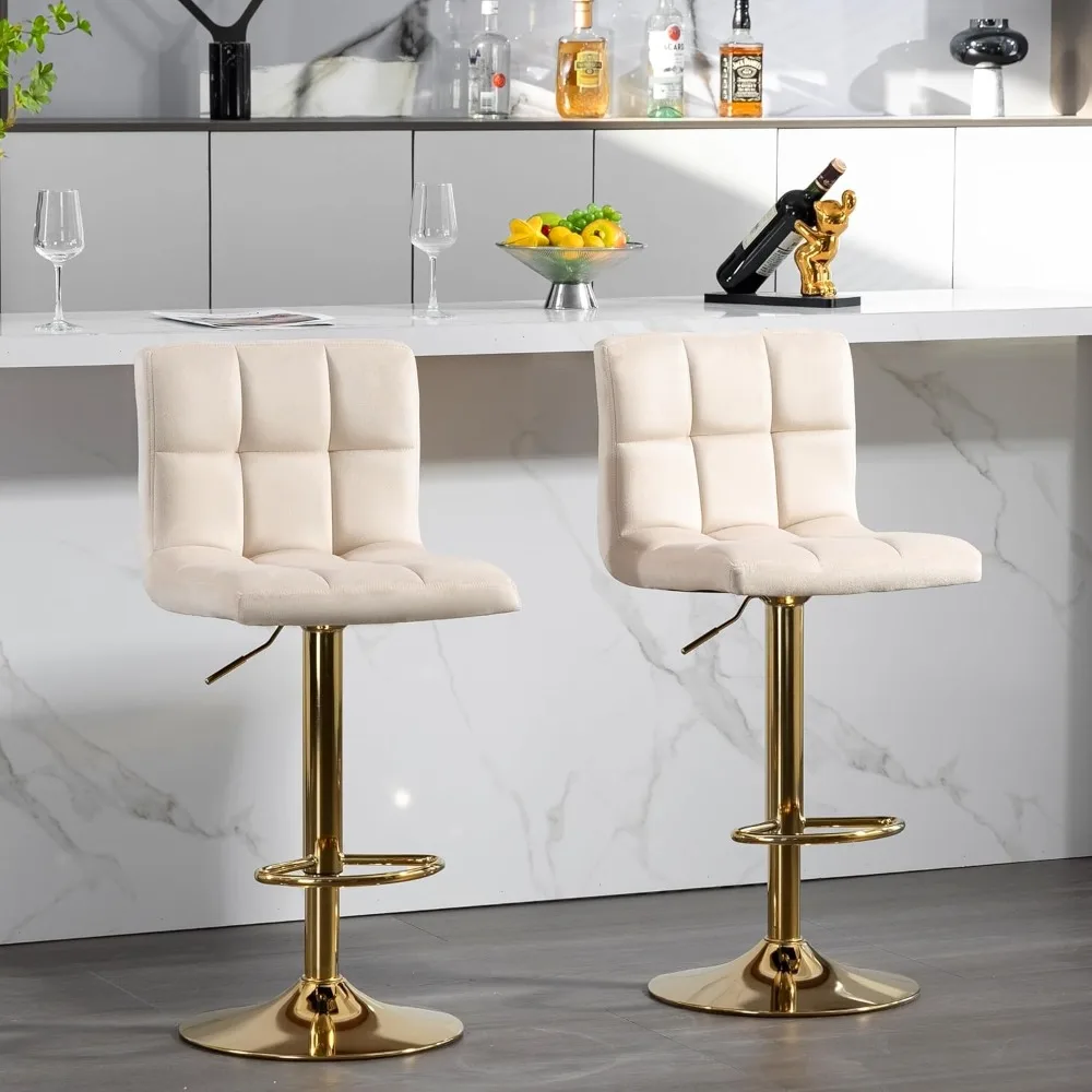 Finnhomy Gold Bar Stools Set of 2 Velvet Fabric,Swivel Barstools with Footrest & L Shape Thicken Cushion Back,Adjustable Armless