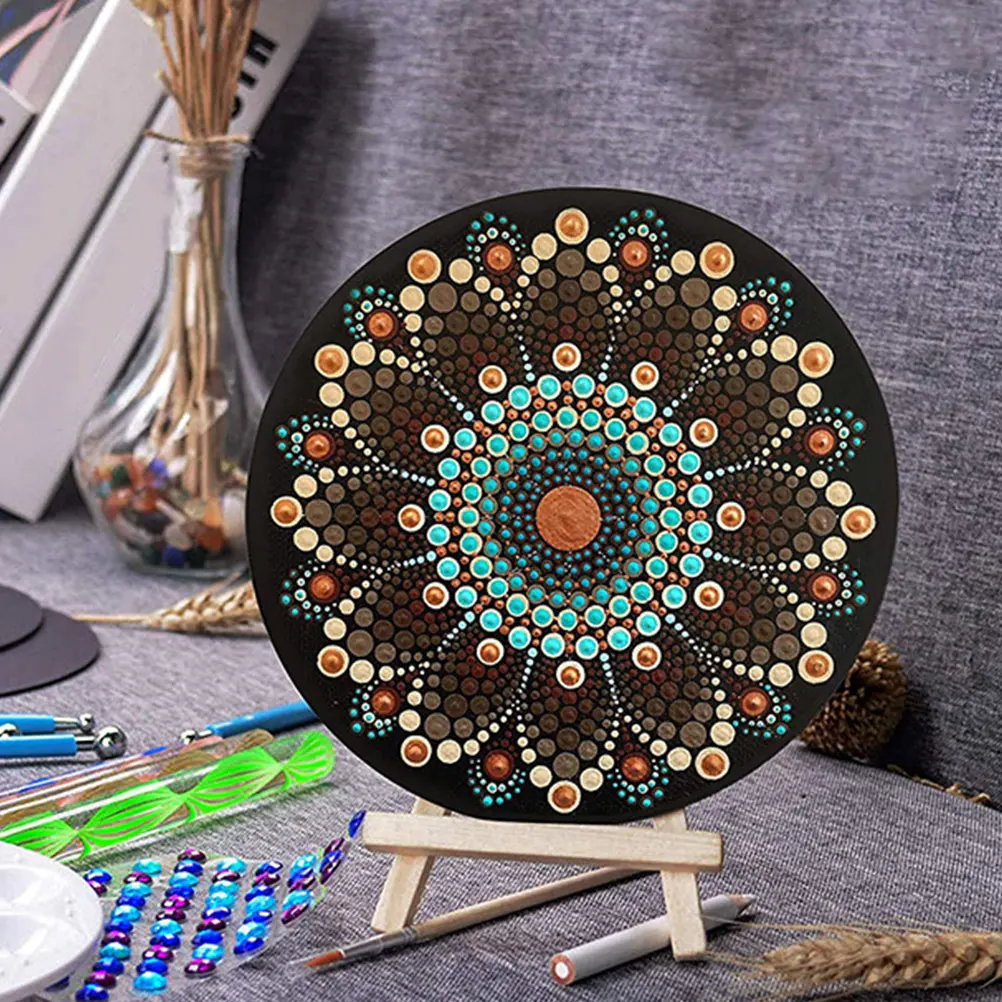 

8pcs Circular Drawing Cardboard Paint Pads Mandala Dotting Tools Round Black Art Paperboard Durable for Dot Painting Crafts