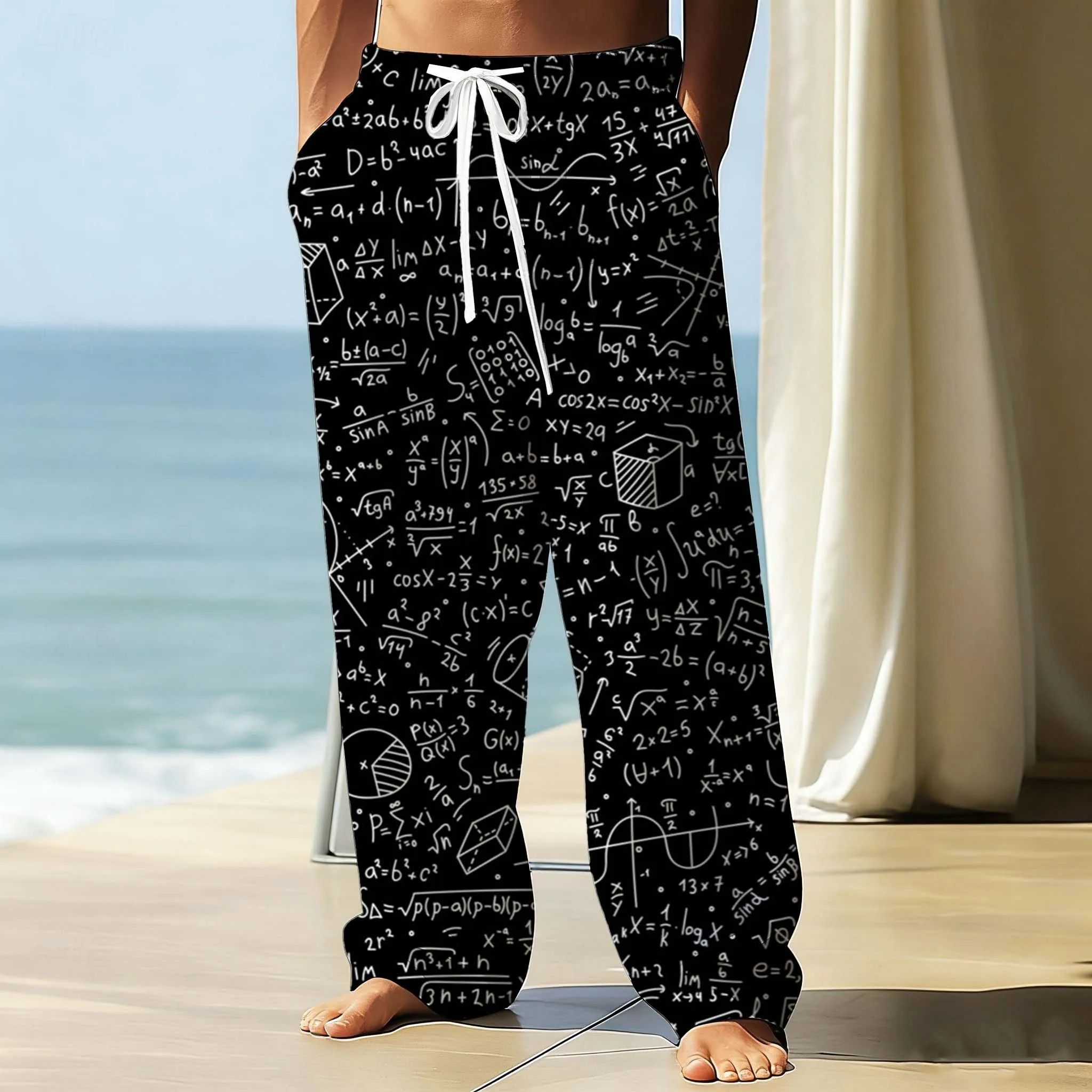 Men's Pants mathematical formula Graphic Print With Drawstring Pockets Summer Casual Fall Outdoor Stylish thin Men Pants