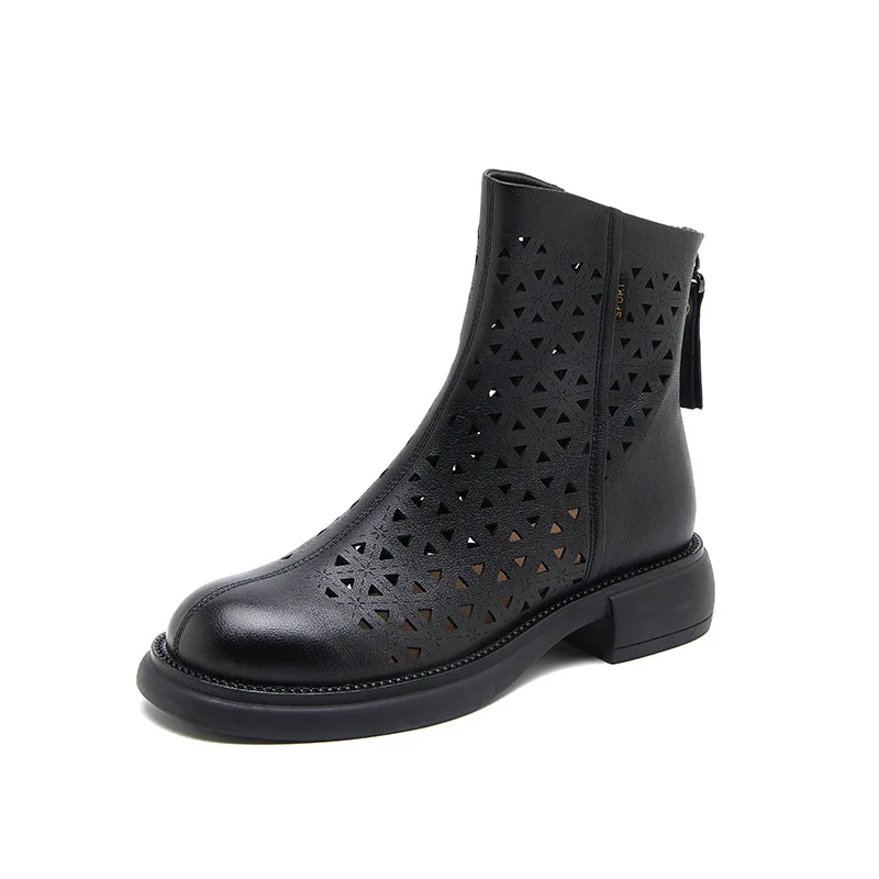 Spring Summer Elegant Fashion Women's Boots Women's Shoes Genuine Leather Back Zipper Hollow Breathable Short Boots Cool Boots