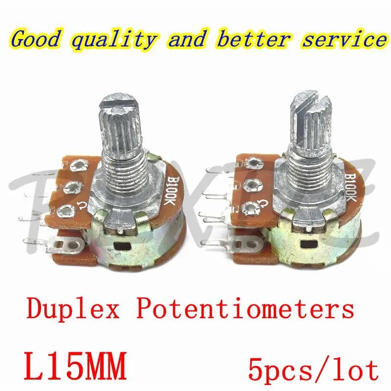 5PCS 6-pin WH148 Duplex Potentiometers B 1K 2K 5K 10K 20K 50K 100K 500K Dual Potentiometer Shaft Length 15 L15MM