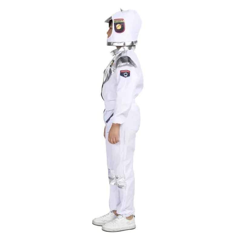 2026 Junge Astronaut Cosplay Kostüm Gedruckt Cartoon Muster Weiß Raumanzug Overall Halloween Karneval Kinder Leistung