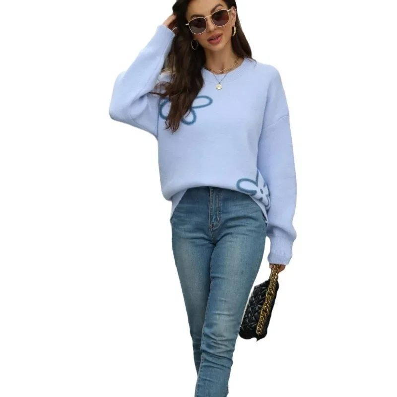 Women Casual Sweaters Fall Winter 2024 Chic Prints Loose Thermal Pullovers Fashion Simple Knit Tops Elegant Street Party Wear