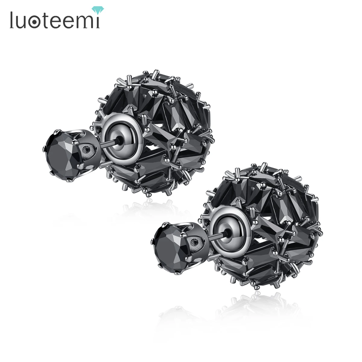 LUOTEEMI All Black CZ Double Sided Stud Earrings for Women Goth Cubic Zirconia Gifts for Girl Hip-Pop Men Gothic Accessories