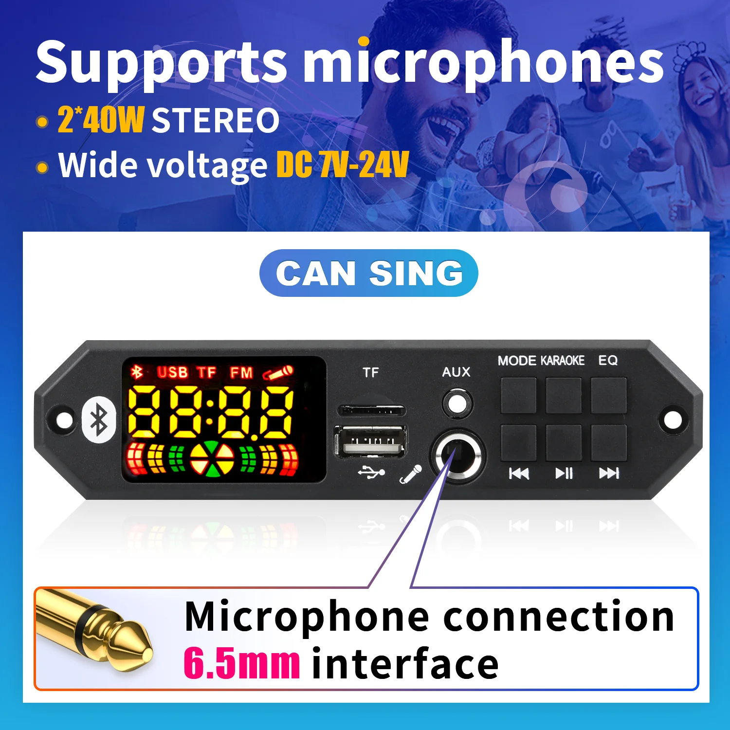 DC 12V  80W Bluetooth 5.0 MP3 WMA WAV APE Decoder Board Hands-free Car Audio Microphone USB TF FM Radio Mp3 Music Player Speaker