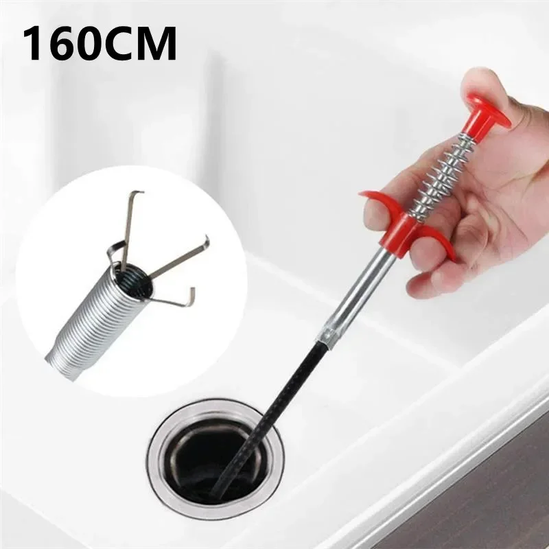 160cm Snake Spring Tube Unblocker Tool Drain Pipe Dredging Cleaning Hooks Bendable Kitchen Bathroom Sewer Fetcher Dredge Clip