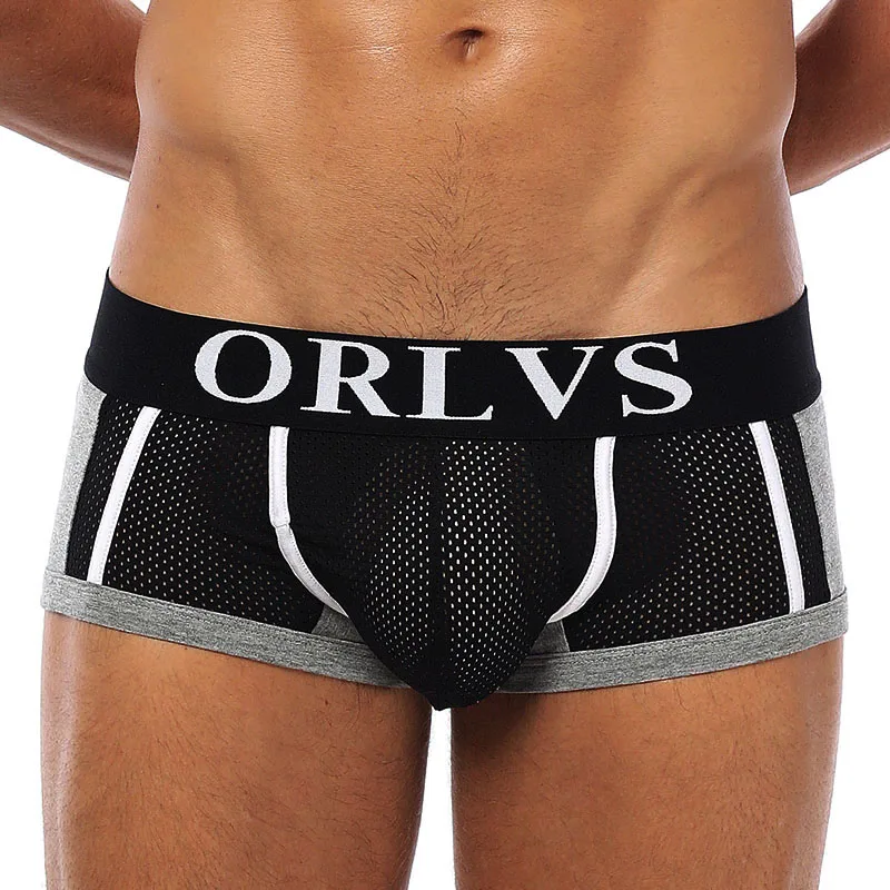 Boxers Striped Color Mesh Underwear Breathable Color Matching Full Of personality Soft Not Tight Indepedent Codpiece Pants ORLVS