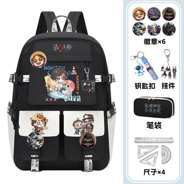 

31×45×14cm Black White, Identity Ⅴ, Student Kids Teens School Bags, Large Capacity Mochilas Anime Backpacks For Girls Boys Gift