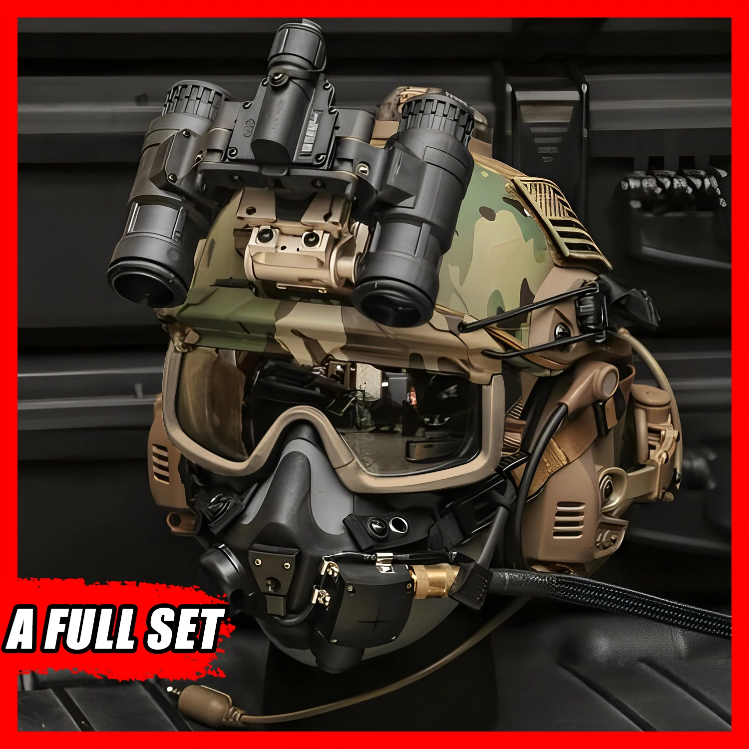 

Respiratory masks Airsoft tactical helmet set hearing protection headset rail goggles Flashing signal light L4G24 mount NVG