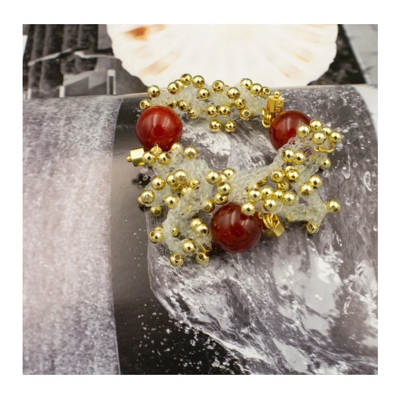 

Fish Eggs Beaded Woven Bracelet Mixed Color Niche Personality Versatile Handmade Natural Stone Agate Beaded Bracelet Retro