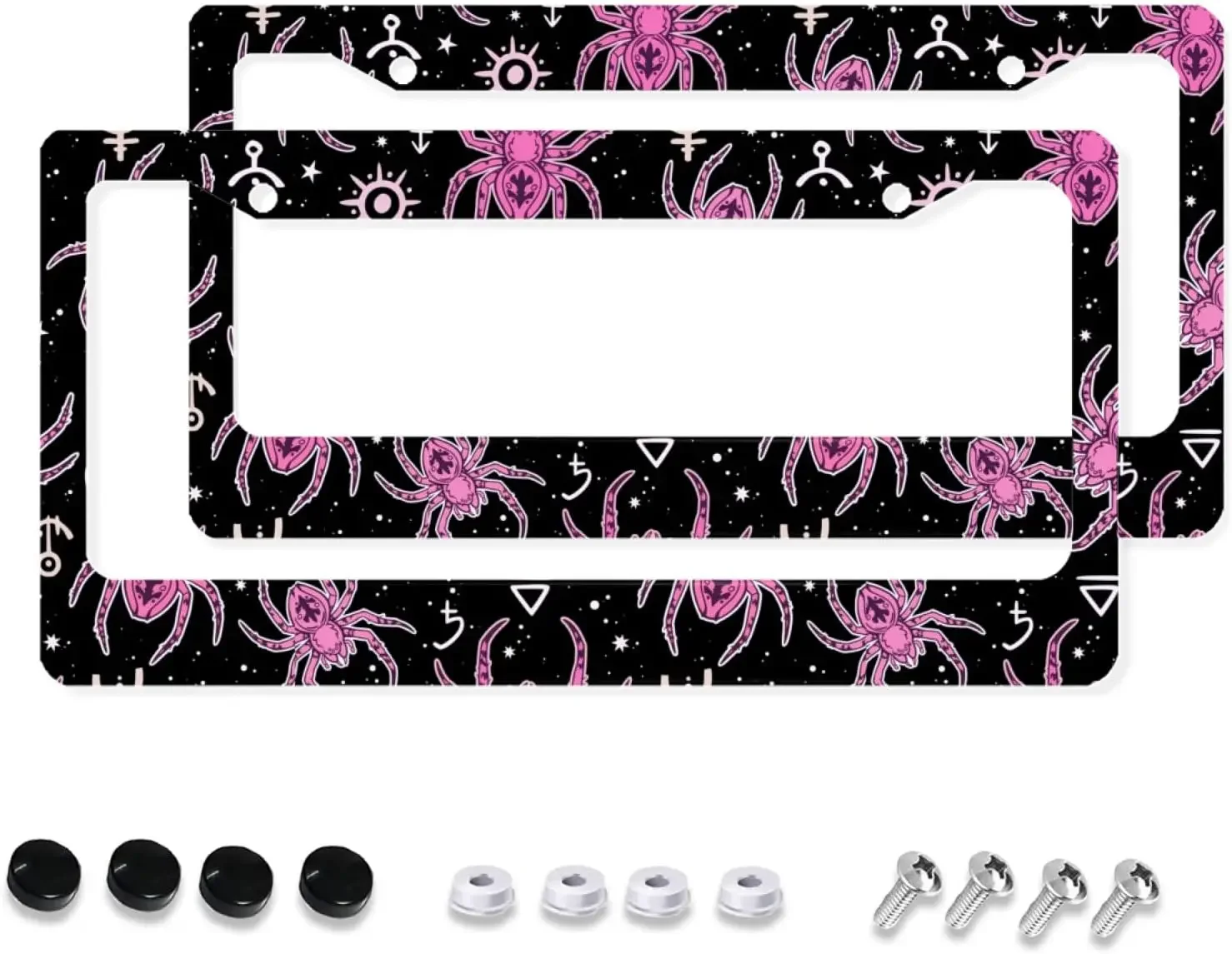 Pink Spider Pattern Car License Plate Frame 2 Pack License Plate Holder with 2 Holes Car Tag Frame for Women Men US Vehicles