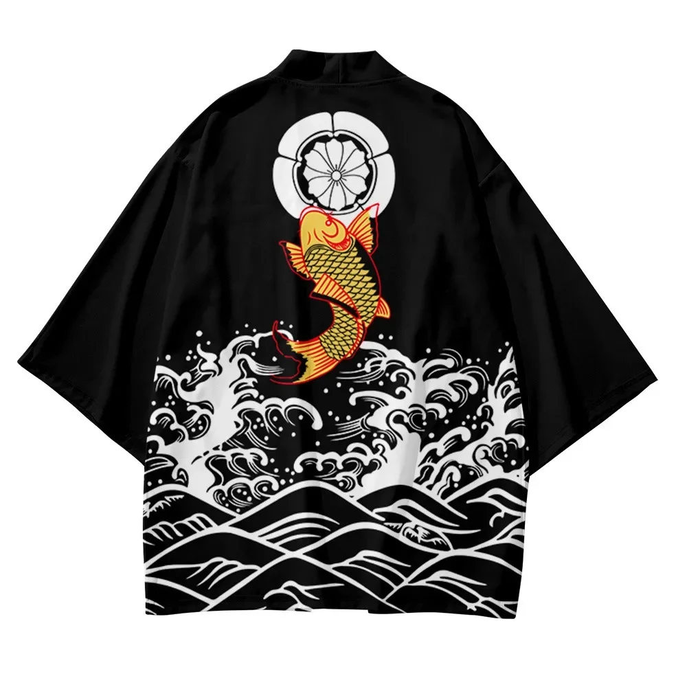 

Fish Print Yukata Men Kimono Cosplay Cardigan Hawaiian Shirt Women Haori Obi Cosplay Harajuku Jacket Fashion Japanese Clothes